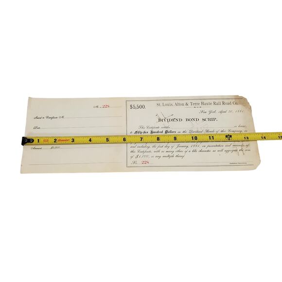 St. Louis, Alton and Terre Haute Rail Road Co NY $5,500 Bond Railroad Bonds 228 - Picture 5 of 6